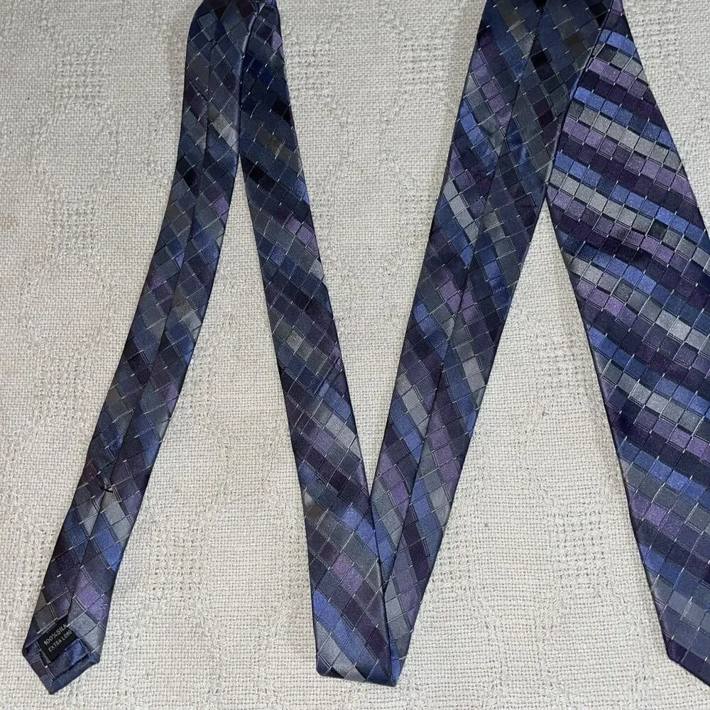 Calvin Klein Men’s Dress Tie Sz 23” 3.5” Blue Geometric Extra Long Business NWT
